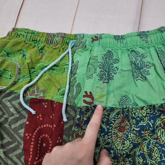 Ashley Taylor patchwork boho harem gypsy pull on pants hippie green witchy - Picture 4 of 7